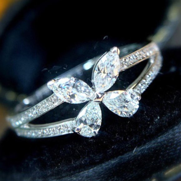 🎁Butterfly Flower Anillos Crystal Silver Plated Ring for Women, UNVN12048 - Picture 2 of 8